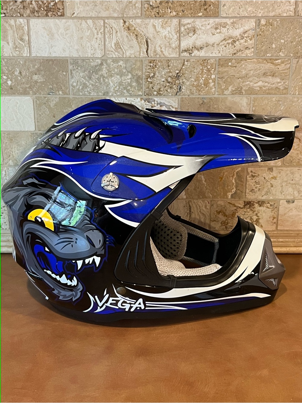 Vega viper wildcat Blue Graphic Off Road Motorcycle Helmet, Kids Small - Picture 2 of 8